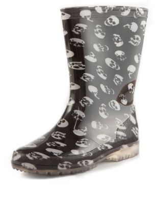 Kids&#39; Flashing Lights Skull Print Welly Boots